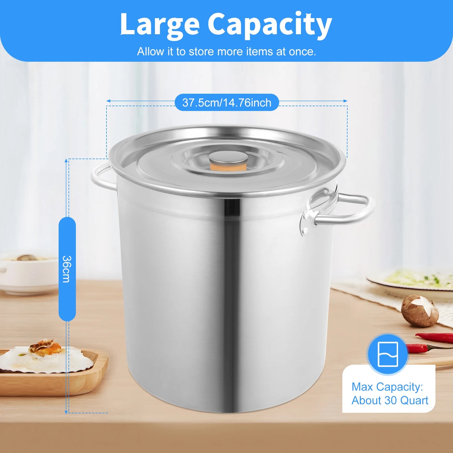 Soup Pot with Cover & Handles, Stainless Steel Stock Pot