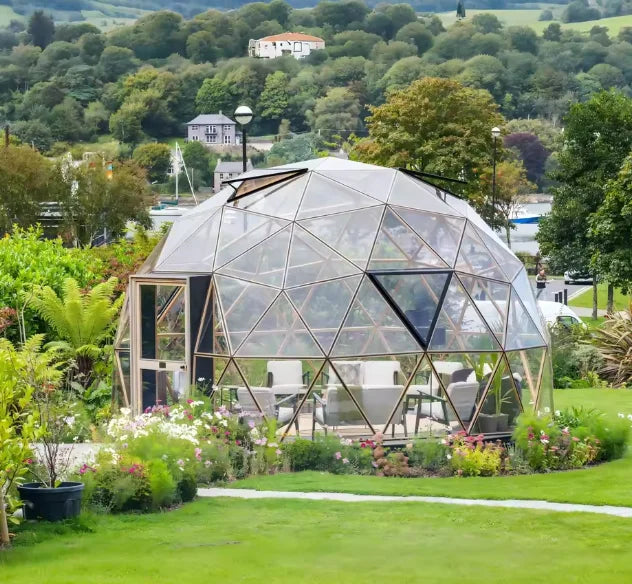 High Quality Modern Prefab Dome Summer House Greenhouse with Aluminum Metal Frame Low Cost Agriculture Structure Green House