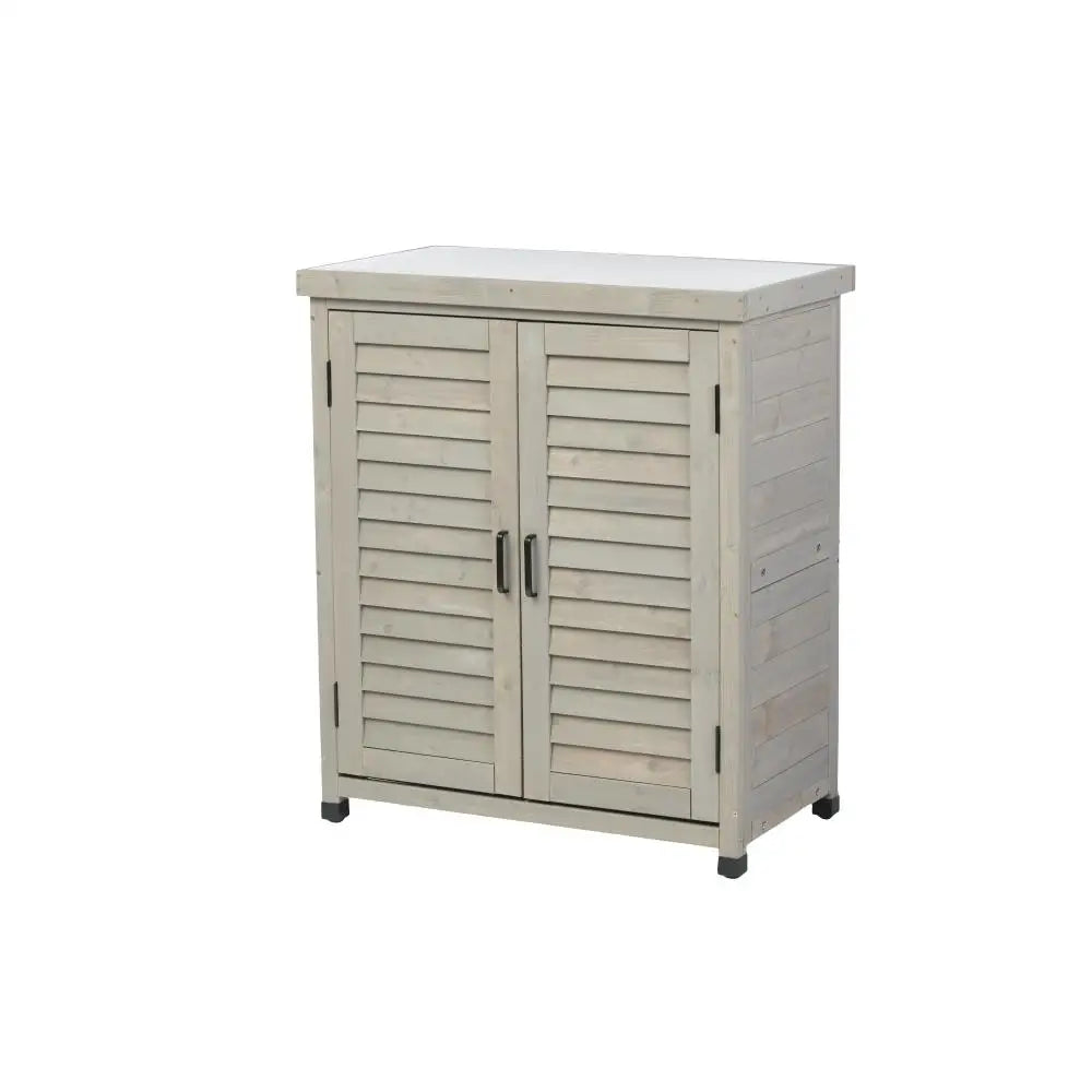 Potting Bench with Storage Cabinet and Metal Table Top for Outdoor Patio,'