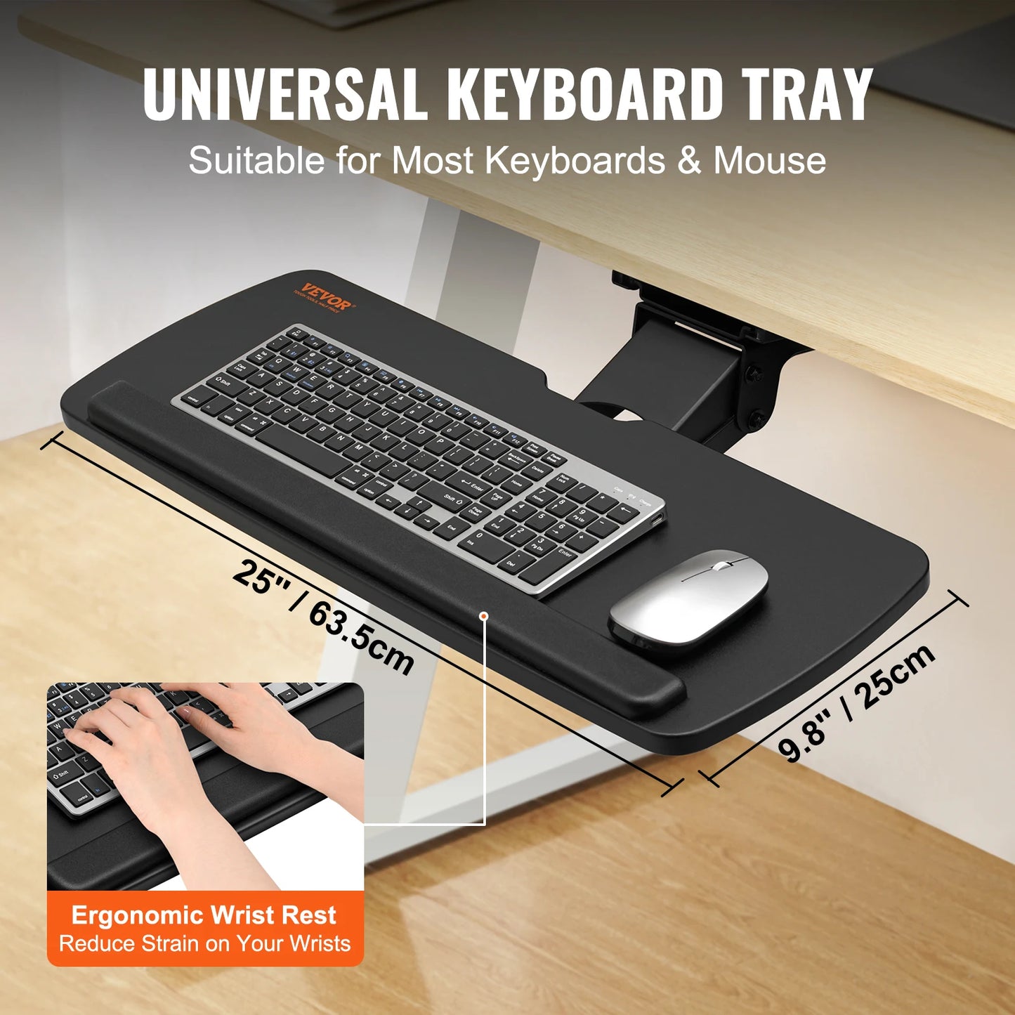 Keyboard Tray under Desk Adjustable Height and Angle Keyboard Tray Slide