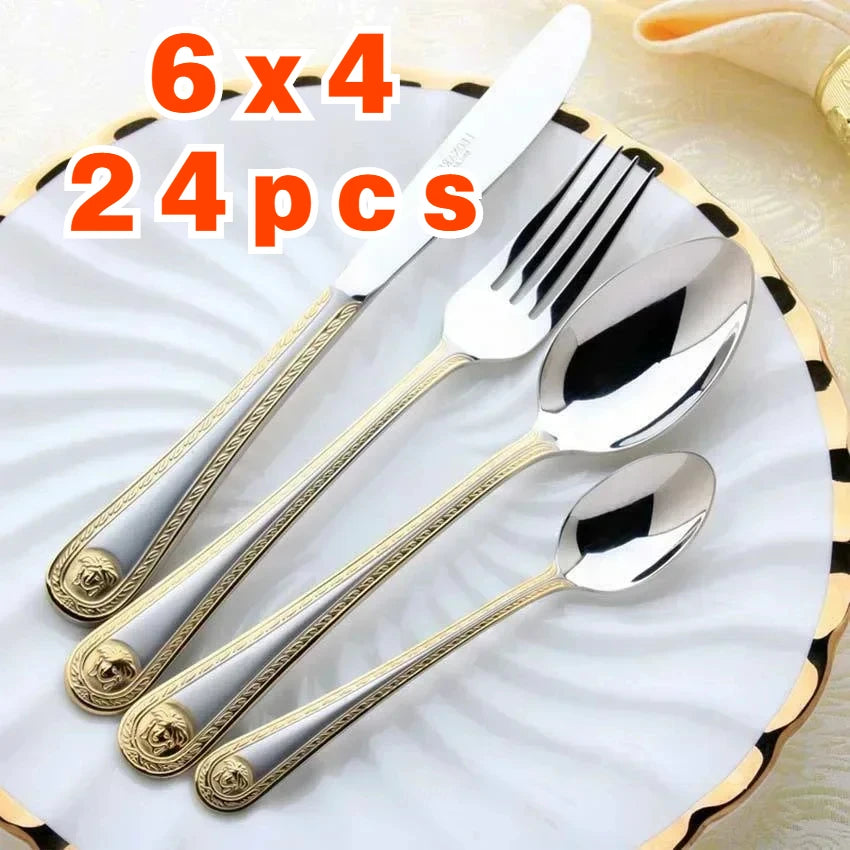 24PCS Vintage Western Gold Plated Dinnerware