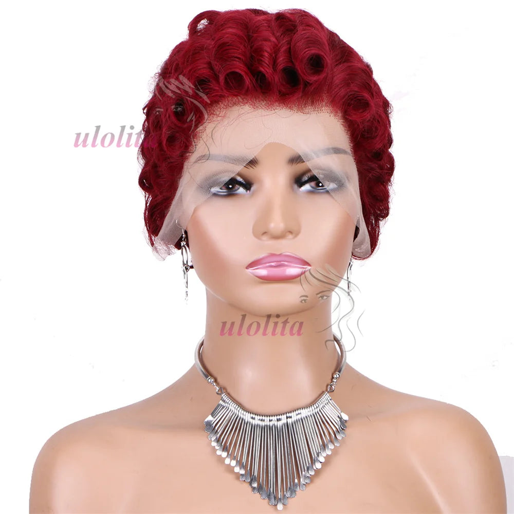 613 Blonde Pixie Cut Short Bob Loose Wave 100% Human Hair Wig Chocolate Brown