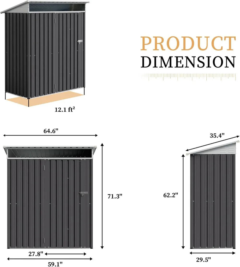 5x3x6 FT Outdoor Metal Storage Shed with Window Lockable Door, Waterproof for Garden Tools