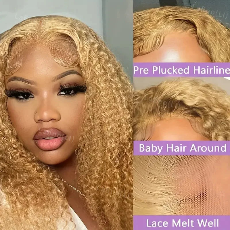 Honey Blonde Human Hair Wig Curly Wigs