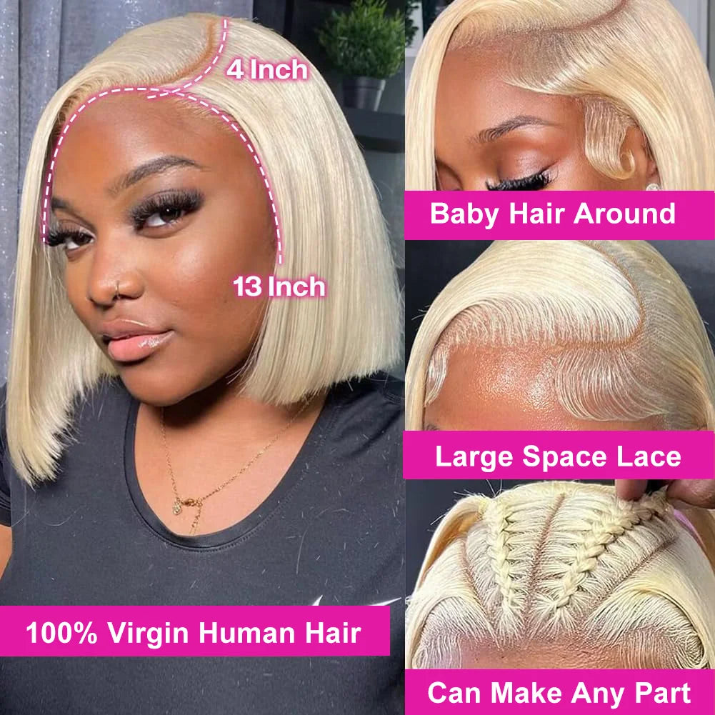 Straight Lace Front Human Hair wig Short Transparent 13x4