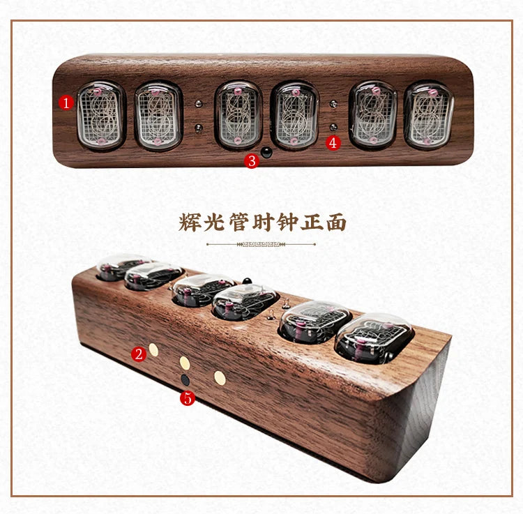 Wood Nixie Tube Clock Retro Alarm Table Clock Digital Watch Soviet Union In12 Tube Electronic Desktop Clocks Black Walnut Gift