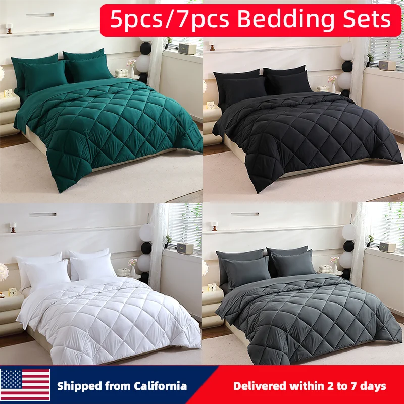 5pcs/7pcs Twin Full Queen King Bedding Sets Home Decor Comforter Flat Sheet