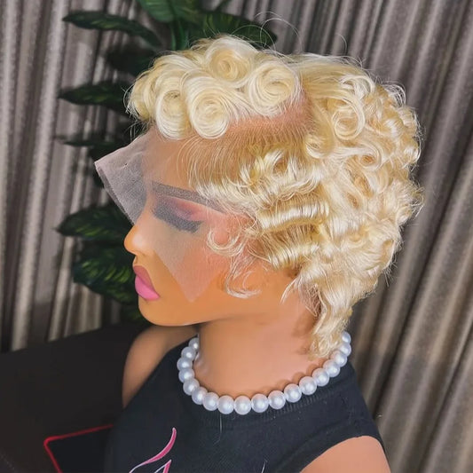 613 Blonde Pixie Cut Short Bob Loose Wave 100% Human Hair Wig Chocolate Brown