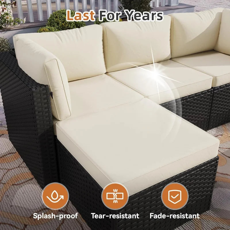 2026：Outdoor Patio Furniture , 5-Rattan Pieces  All-Weather Sectional