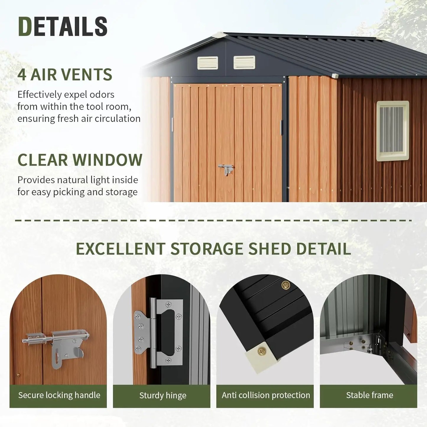 8x6 Ft Outdoor Storage Shed with, Lockable Window Steel Tool Shed
