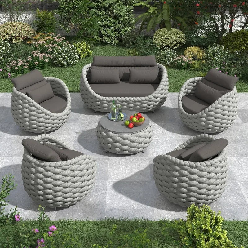 Woven Rope Patio Chair Set Aluminum Outdoor Furniture 2 Piece