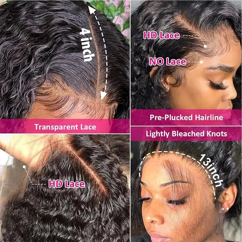 Water Wave Head Transparent Lace Front Wigs Deep Wave