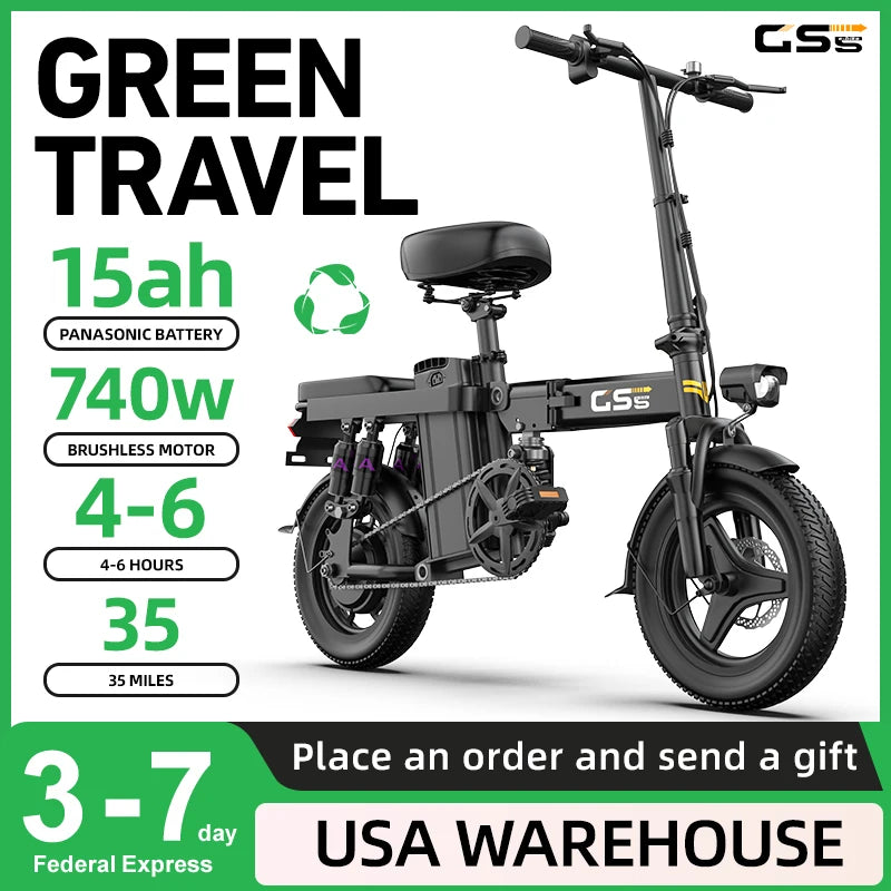 Battery EBike,30+MPH,740W Folding Electric Bike,35 Miles Max Range