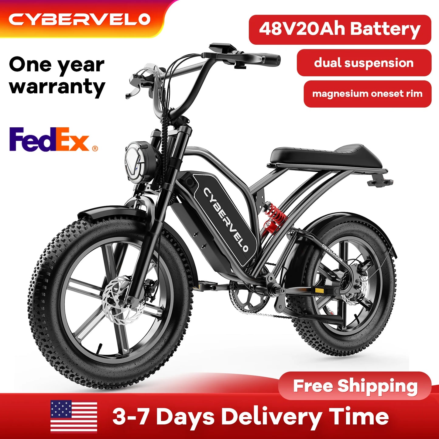 1600W Peak 20" Fat Tire All-Terrain E-Bike, 80 Miles 30MPH Electric Dirt Bike,