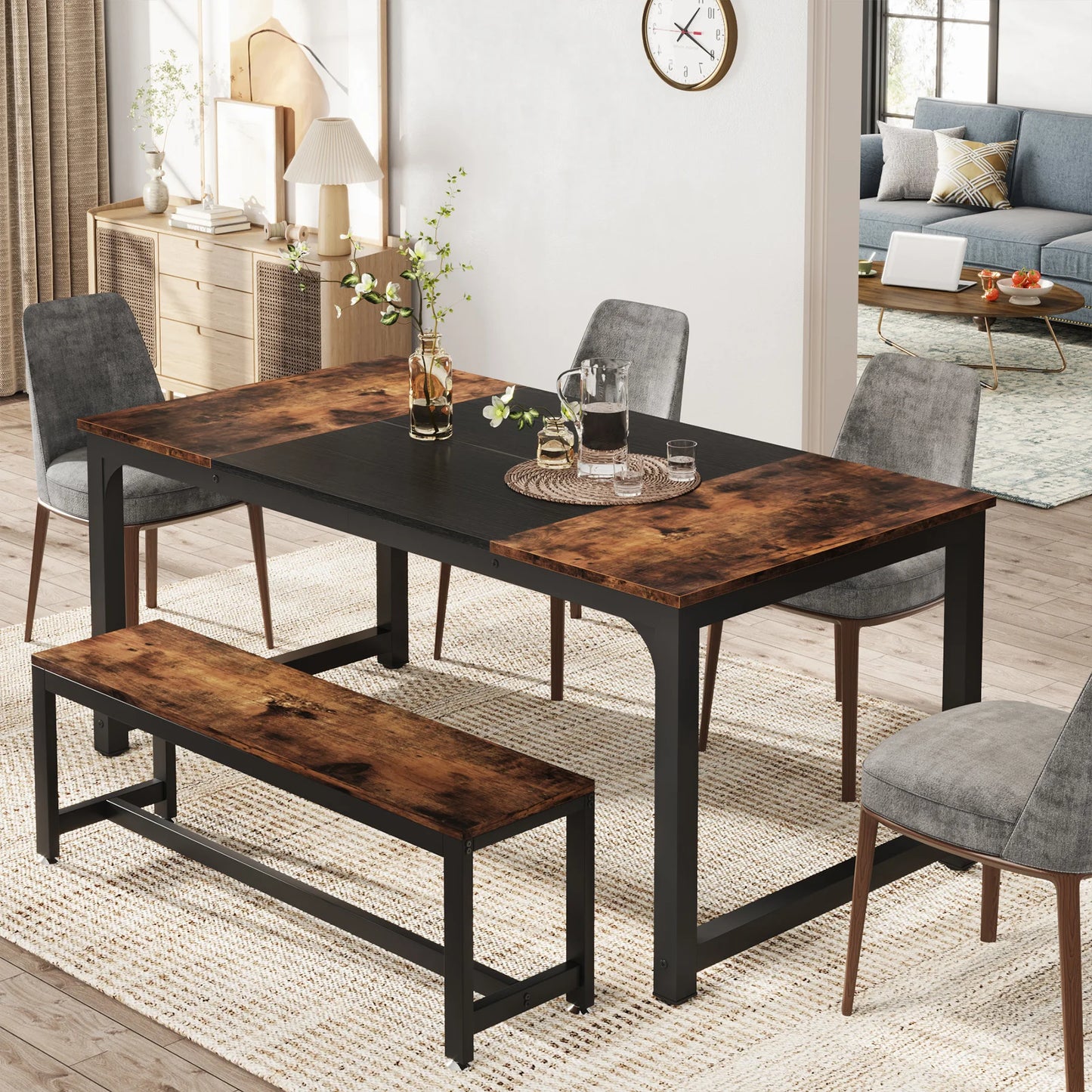 Dining Table, Industrial Kitchen Table for 6-8 Person,