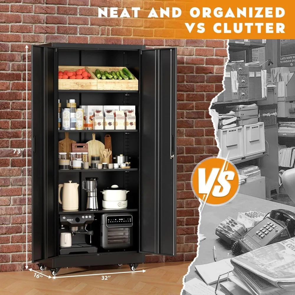 36" Metal Storage Cabinet with Wheels, Lockable Rolling Metal Garage Cabinets