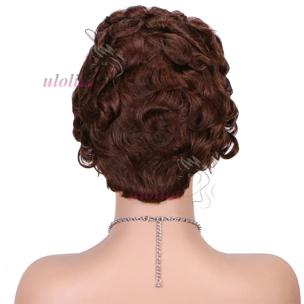 613 Blonde Pixie Cut Short Bob Loose Wave 100% Human Hair Wig Chocolate Brown