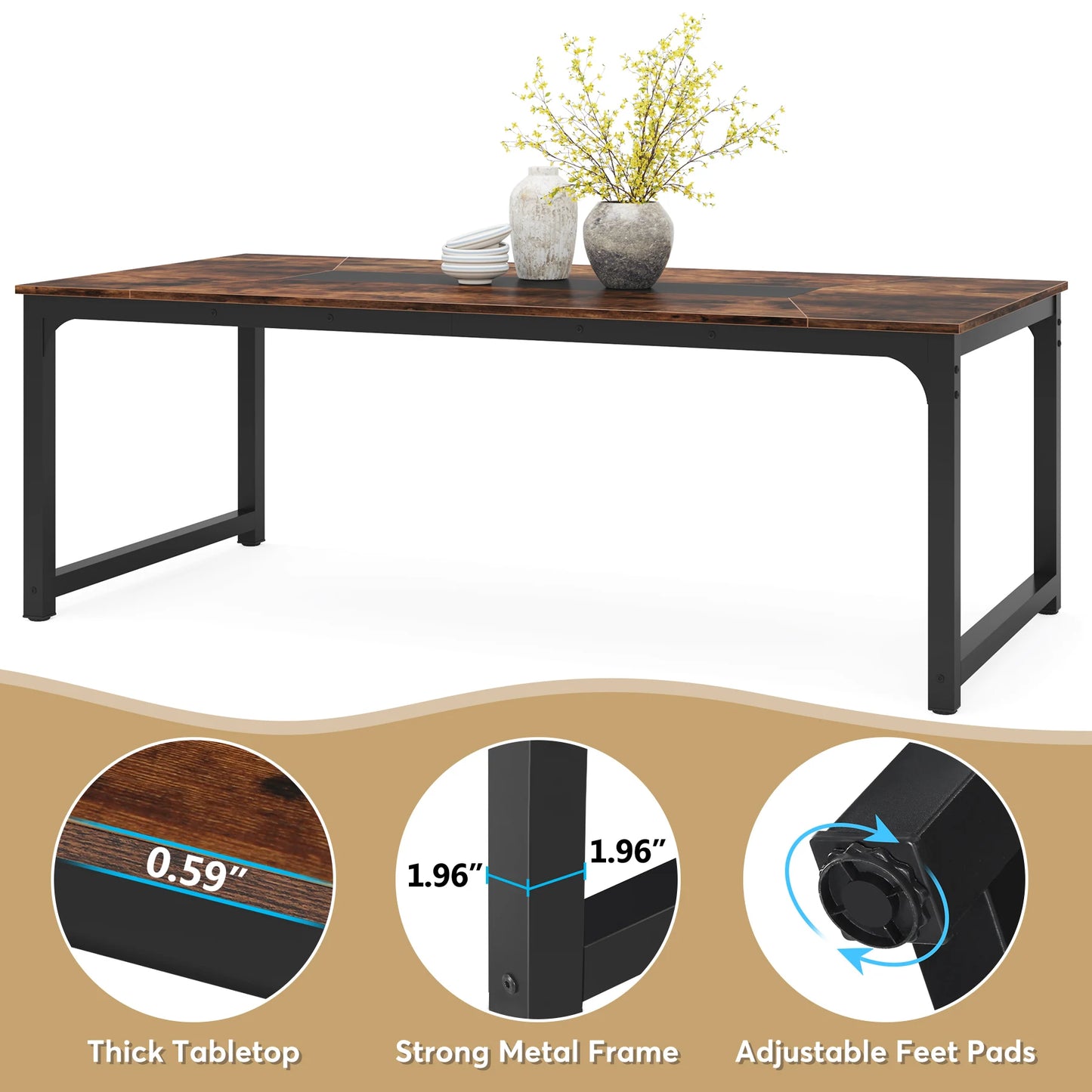 Dining Table, Industrial Kitchen Table for 6-8 Person,