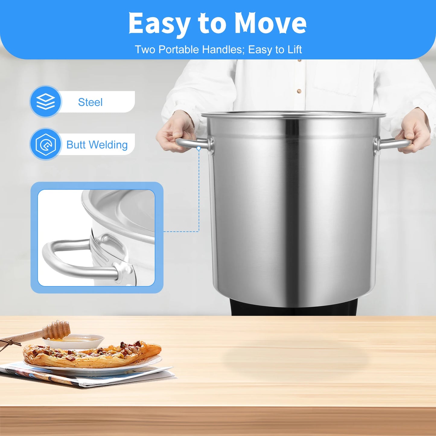 Soup Pot with Cover & Handles, Stainless Steel Stock Pot