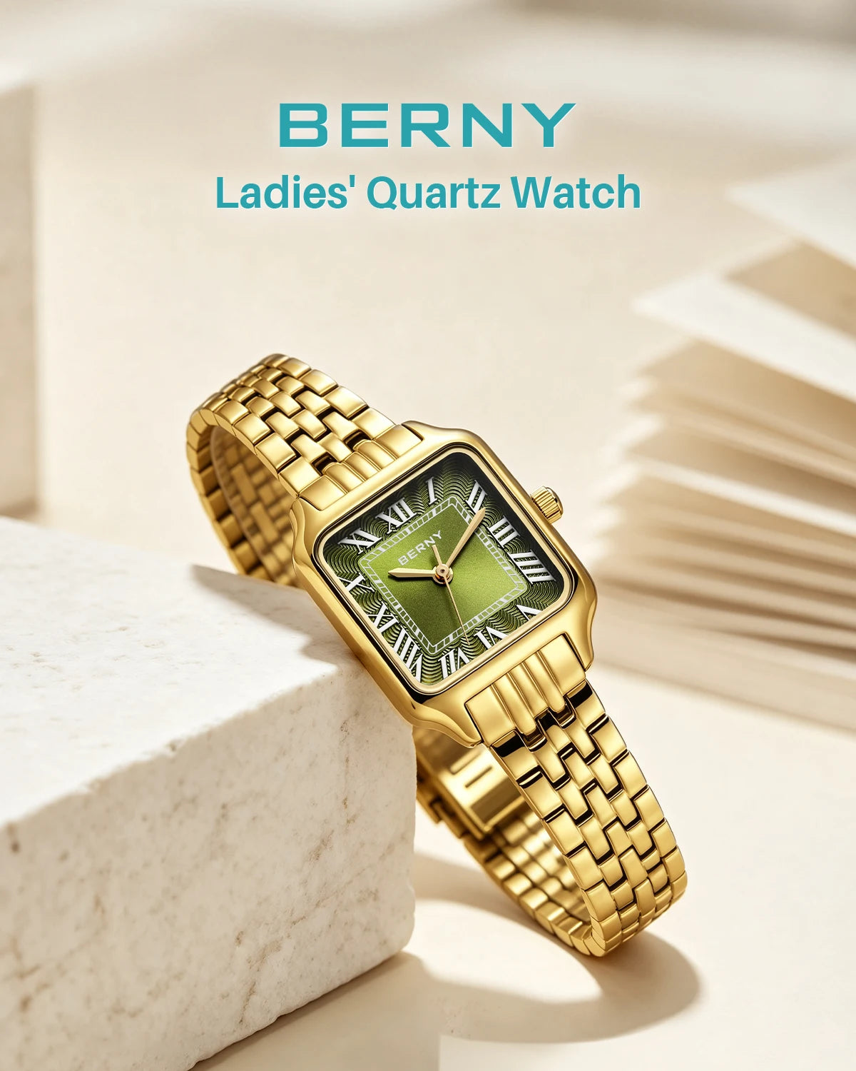 BERNY Square Women Watch Gold Quartz Fashion Exquisite Roman Luxury Small Women's Watch Jewelry Bracelet Women Watches