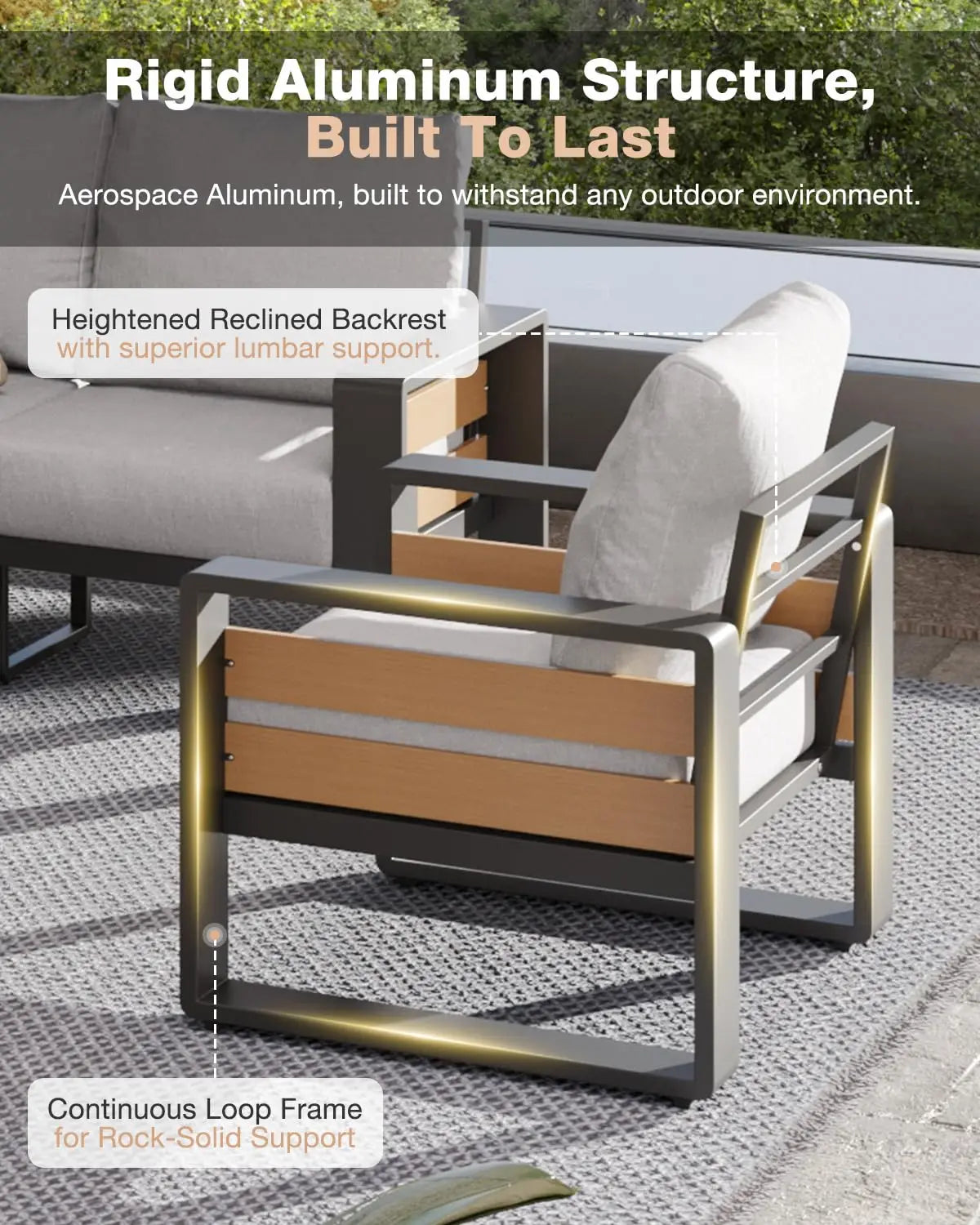 Luxury Aluminum 2 Piece Outdoor Sectional Sofa with 6" Olefin Cushions & Coffee Table