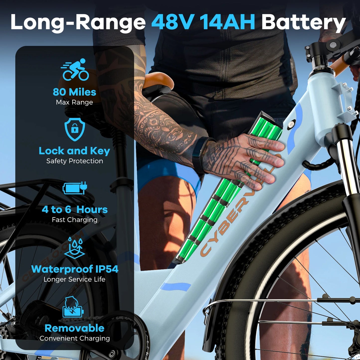26" Step-Thru Electric Bike for Adult,1000w Peak Motor 80Miles Range,