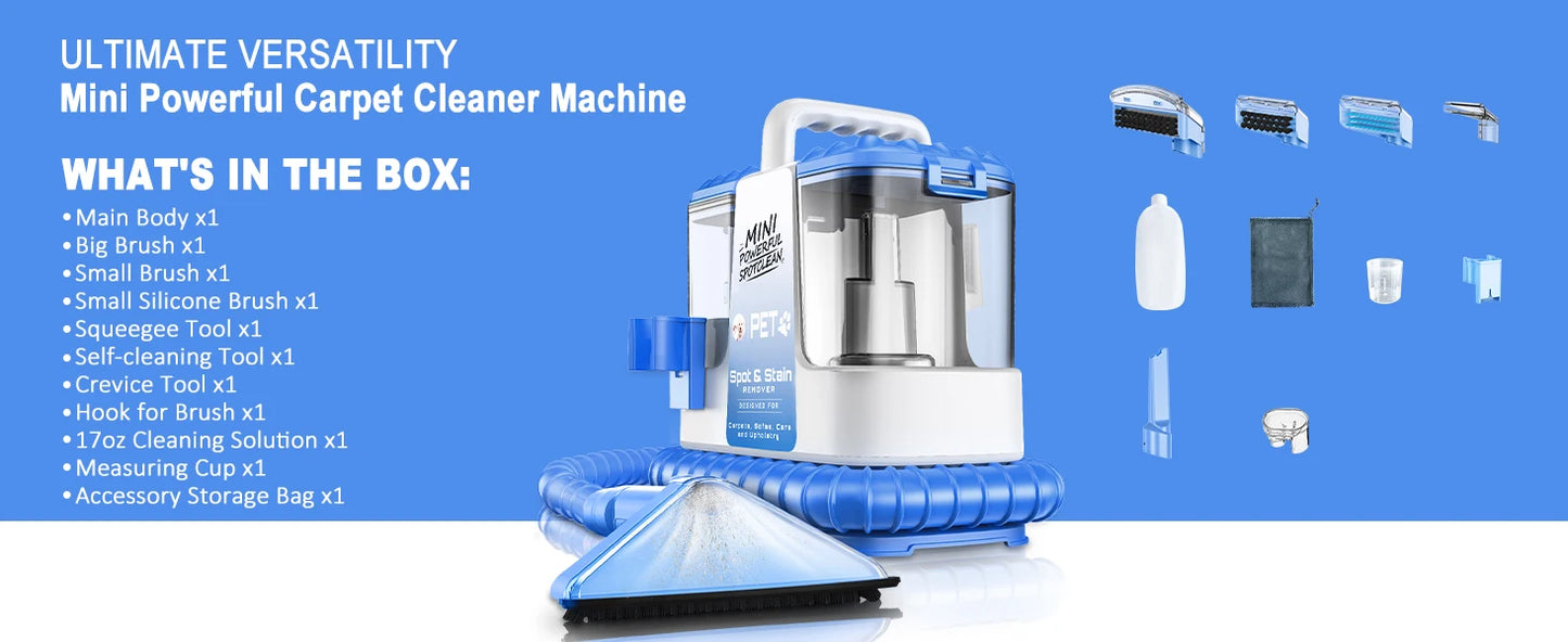 Carpet + Upholstery Cleaner Machine, 20Kpa Powerful Suction w/ 5 Cleaning Tools,