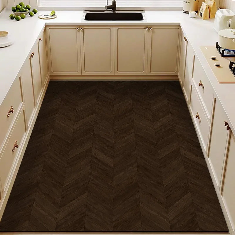 Kitchen Floor Mat Imitation Wood Grain Pvc Leather Waterproof Carpet