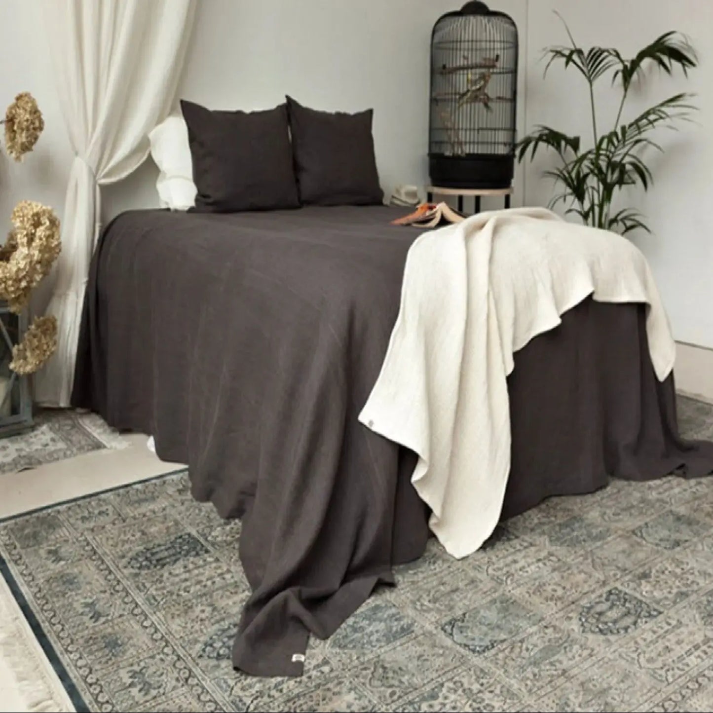 1Piece Washed French Bed linens Pure linen 100% Bedsheets Stone