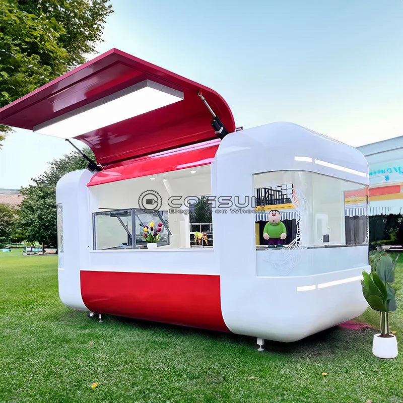 Street Mobile Food Trailer Pizza Van Ice Cream Bubble Tea Coffee Catering Cart Hot Dog Snack Vending Food Truck for Sale