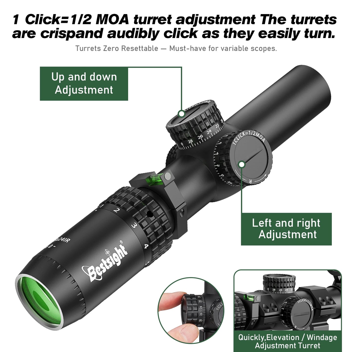 1-5X24 Tactical Optical Rifle Scope Red and Green Illuminated Reticle