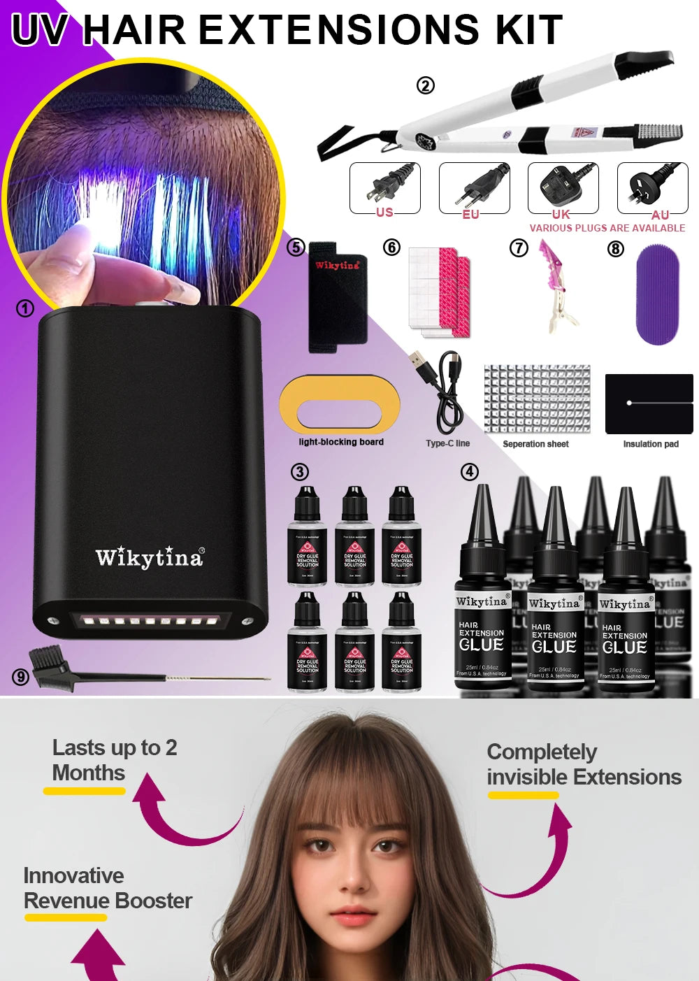 Advanced V Light Hair Extension Tools Kit with UV Glue Hair Extension Machine