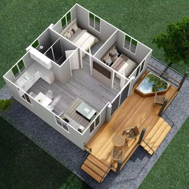 Portable Living Container Tiny House 20ft Foldable Prefab Mobile Modular Office Home Steel Frame Expandable