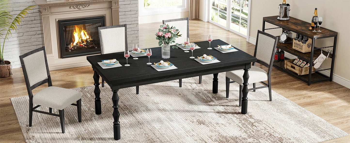 62” Wood Patio Table for 4-6 People, Farmhouse Large Indoor