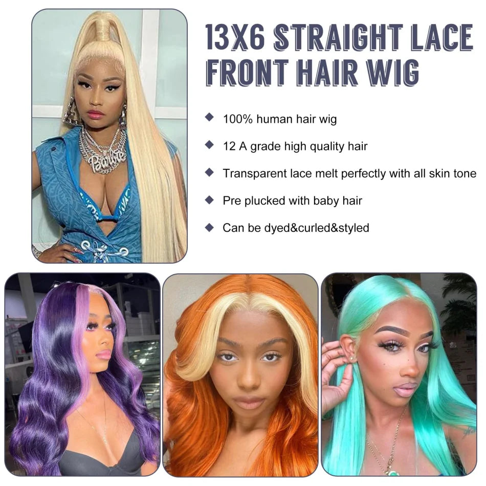 Blonde  Lace Front Wig 100% Human Hair  Density Straight  Frontal Wigs