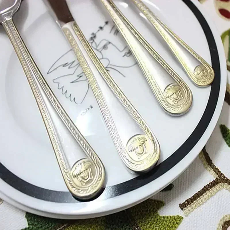 24PCS Vintage Western Gold Plated Dinnerware
