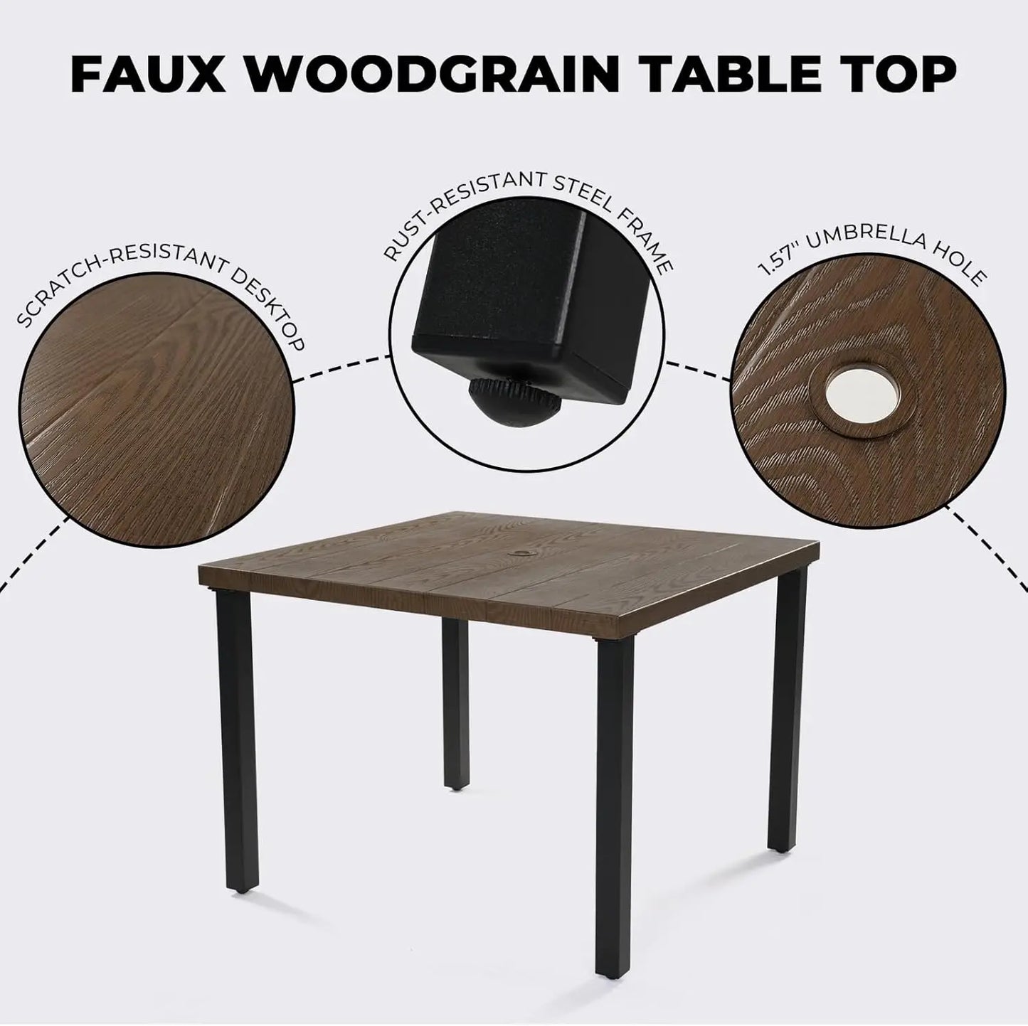 5-Piece Outdoor Dining Set, 4 Leather-Look Wicker Swivel Patio Chairs