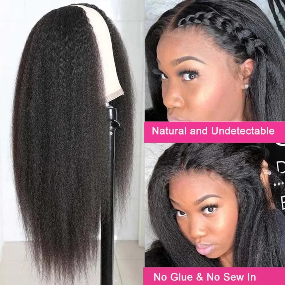 Wig Invisible Strap HD 360 Lace Front Wigs Human Hair Kinky Straight 250 Density