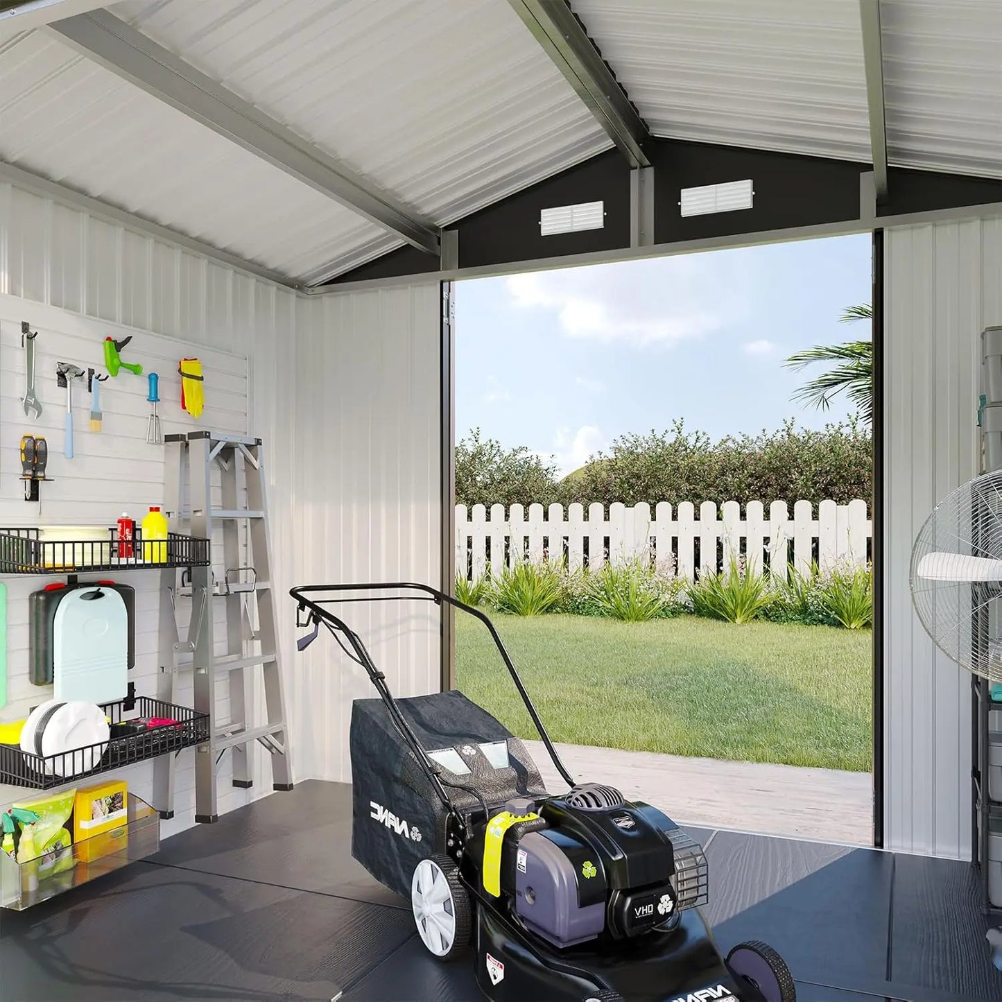 8x6FT Shed with Floor Galvanized Steel Outdoor Storage Shed Metal Garden Shed
