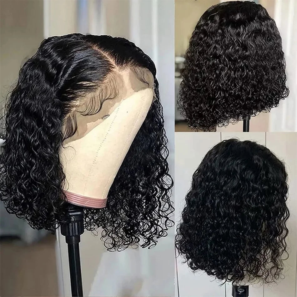 Curly Bob Wig 13x4 Lace Front Human Hair Deep Wave Closure Wig