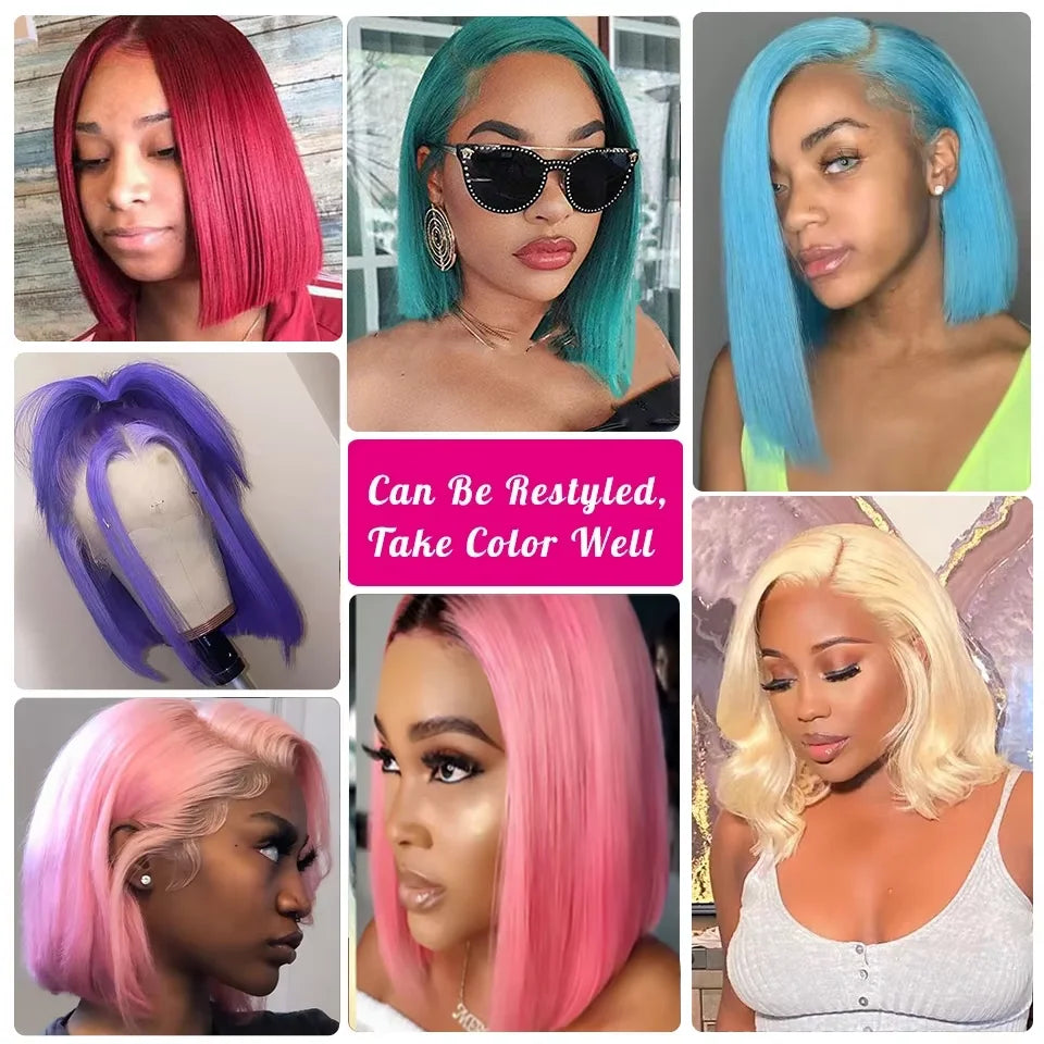 Honey Blonde 613 Colored Short Bob Wigs 8-14 Inch Bone Straight Lace Front Human Hair