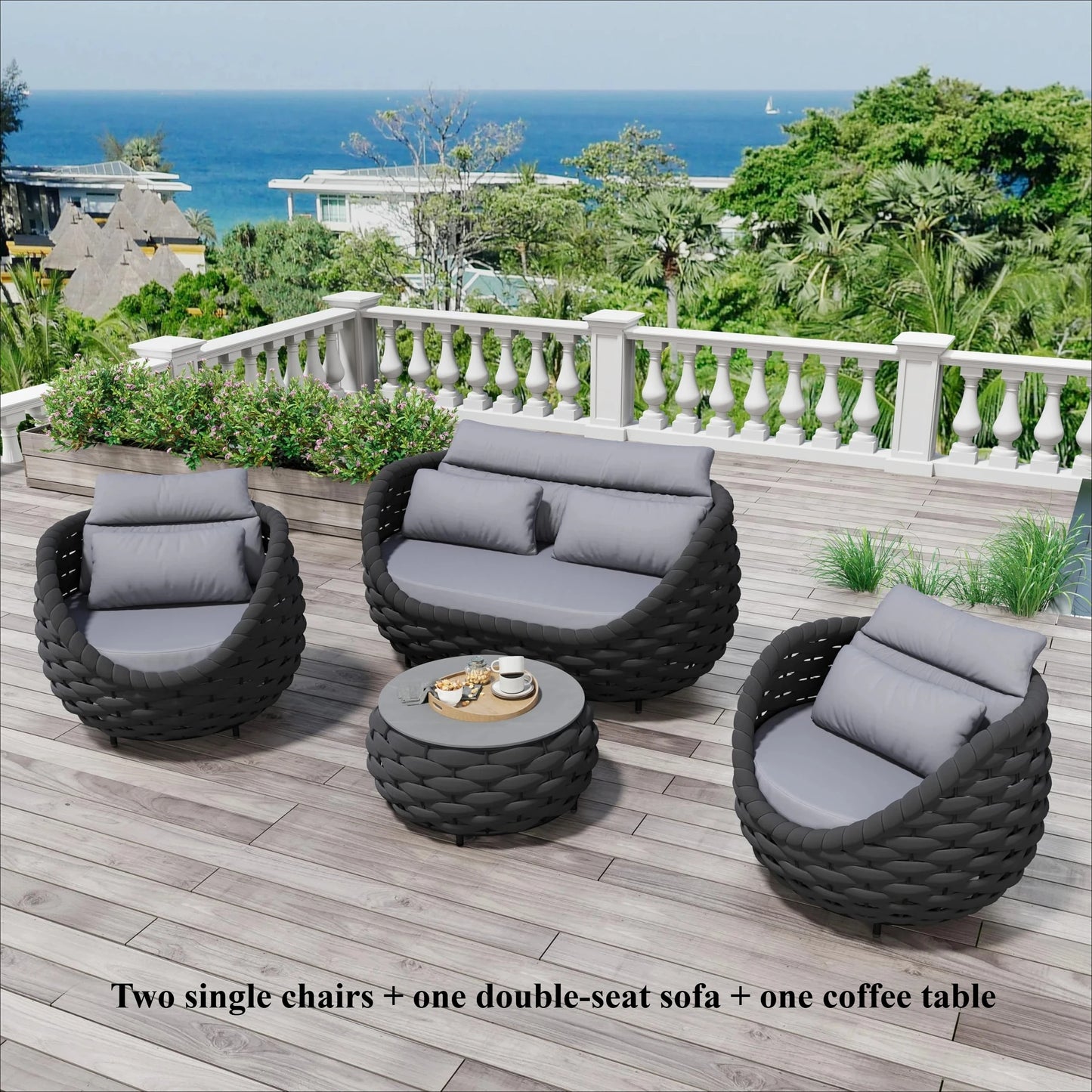 Woven Rope Patio Chair Set Aluminum Outdoor Furniture 2 Piece