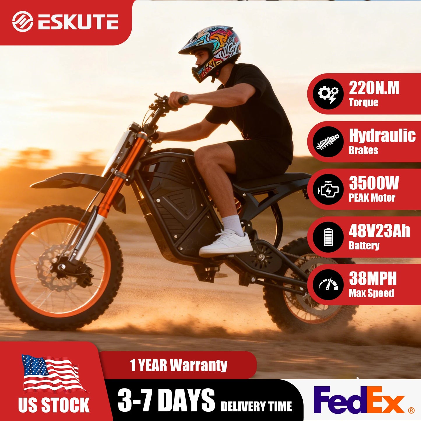 Electric Mini Dirt Bike for Teens & Adults, 14"/12" Fat Tire 3500W Electric Motorcycle, 48V23AH Battery Ebike 38MPH