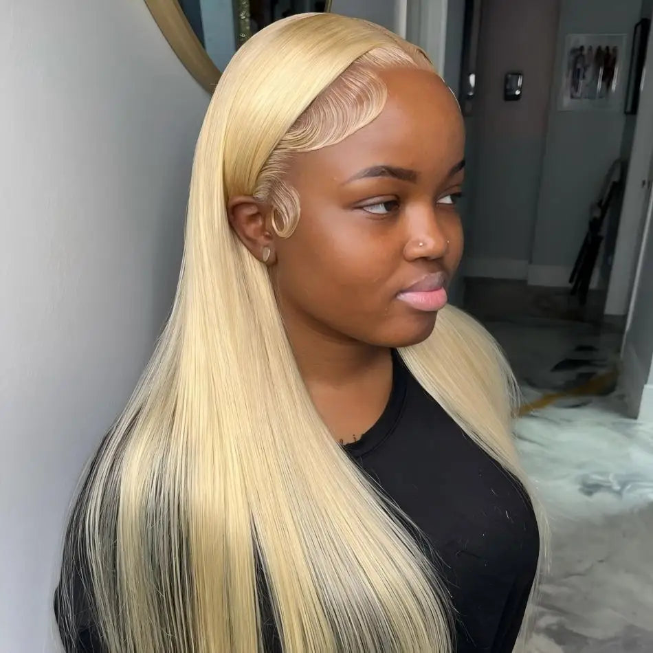 Blonde  Lace Front Wig 100% Human Hair  Density Straight  Frontal Wigs