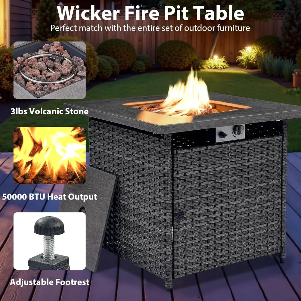 Outdoor Swivel Rocker Chairs Set of 4 with Fire Pit Table
