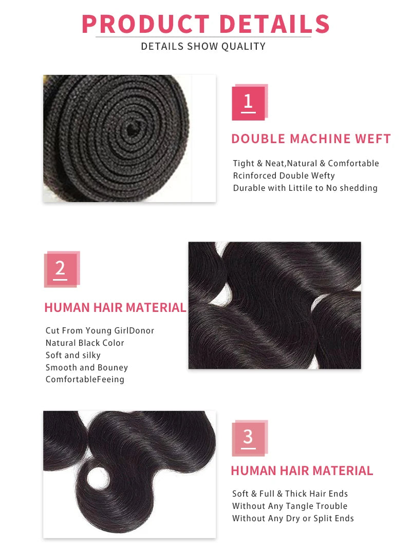 Hair Weave Bundles 100% Natural Black Human Hair Extensions
