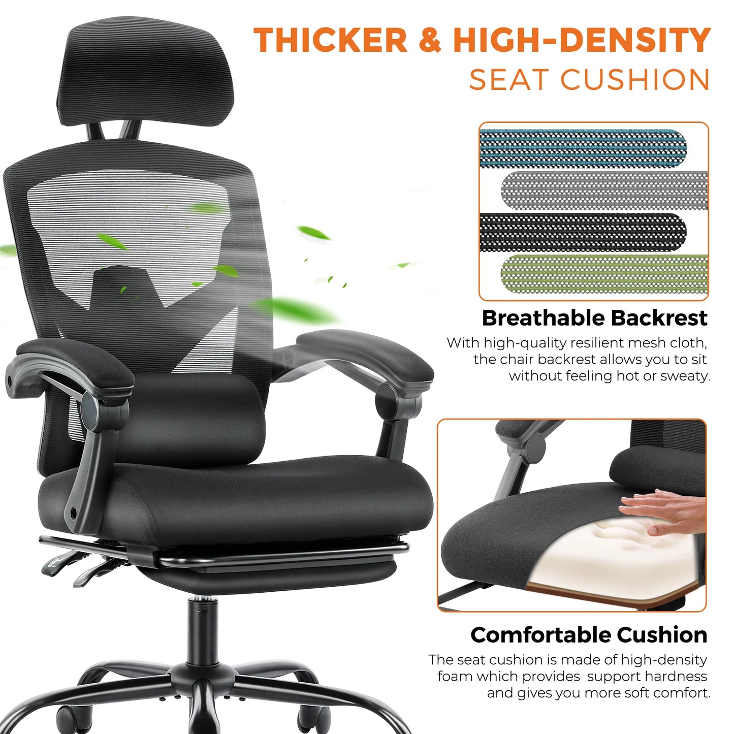 High Back Ergonomic Reclining Gaming Office Chair with Lumbar Support Pillow Meshair