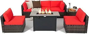 7 Piece Patio Furniture Set with Fire Pit Table, Includes  Fire Pit and Protective Cover,
