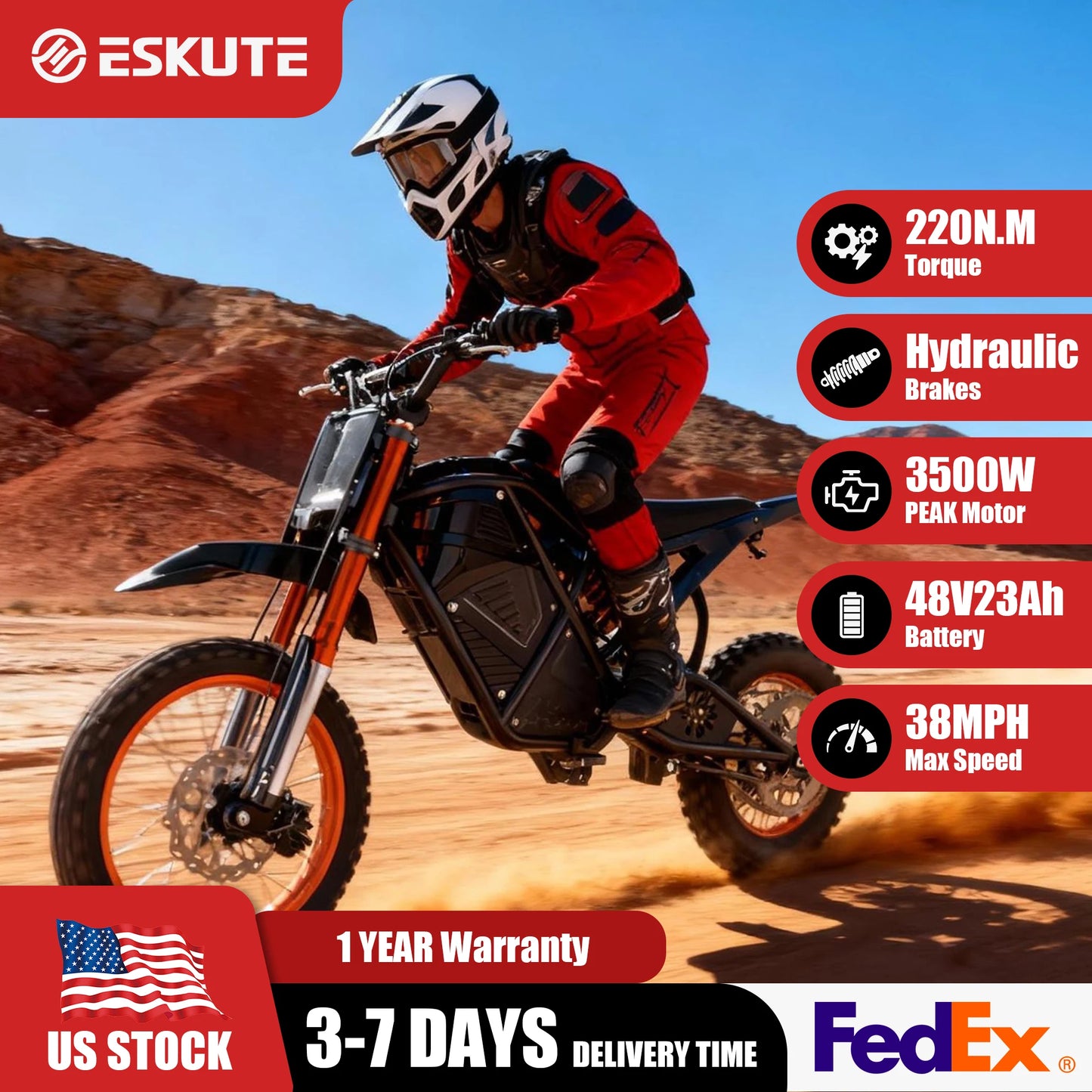 Electric Mini Dirt Bike for Teens & Adults, 14"/12" Fat Tire 3500W Electric Motorcycle, 48V23AH Battery Ebike 38MPH