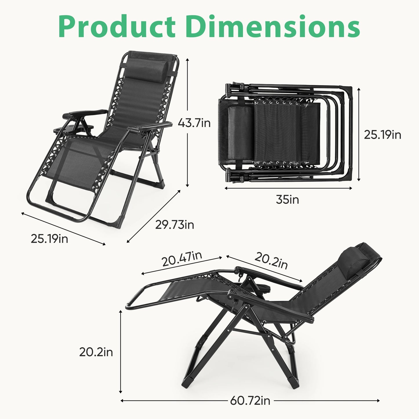 Zero Gravity Set of 2 Portable Recliner Camping Patio Out door